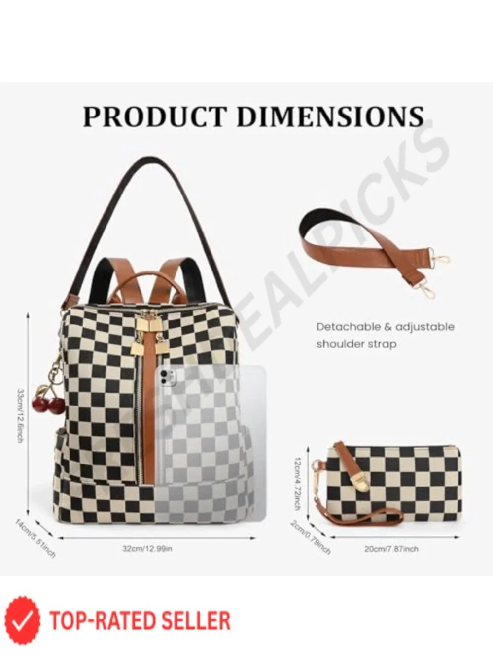 Small Checkered Backpack Purse for Women Canvas PU Fashion Daypack Travel Work